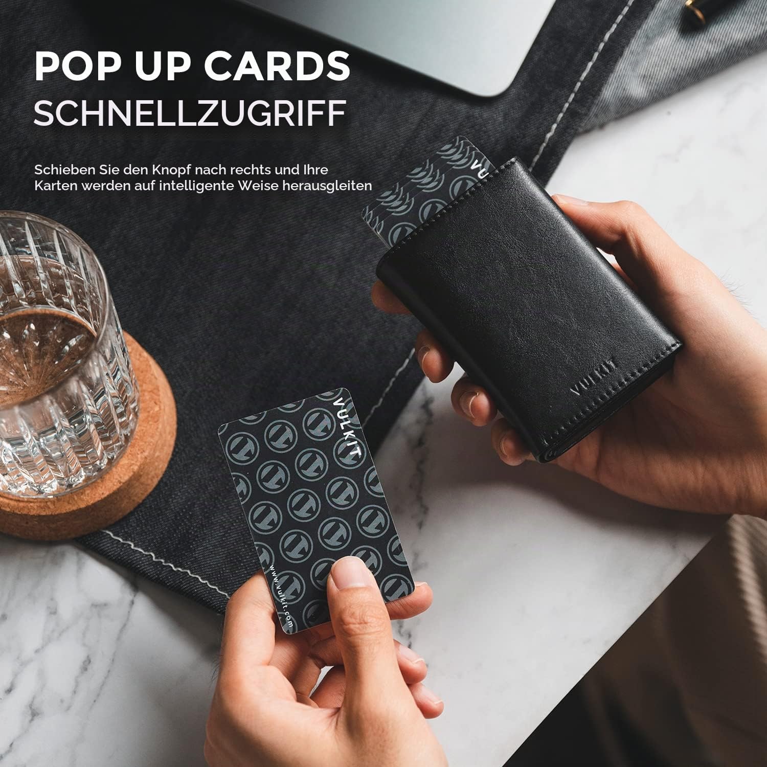 VULKIT Kreditkartenetui RFID-blockierende Pop-Up-Kartentasche aus Echtem Leder mit Geldscheinfach, Ausweisfenster und Magnetverschluss