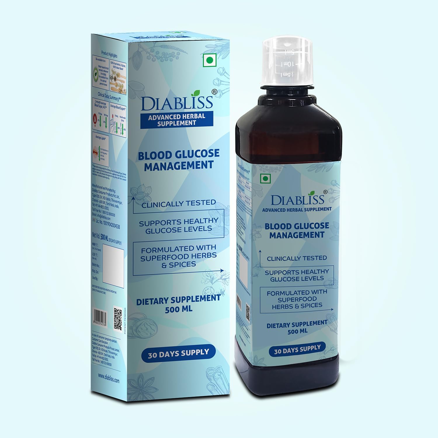 Diabliss Herbal Water to Manage Blood Glucose for Diabetics & Prediabetics! Clinically Tested No Side Effects Lowers HbA1c, Lipids, Fasting & Post Meal Blood Sugar Levels - Diabetes