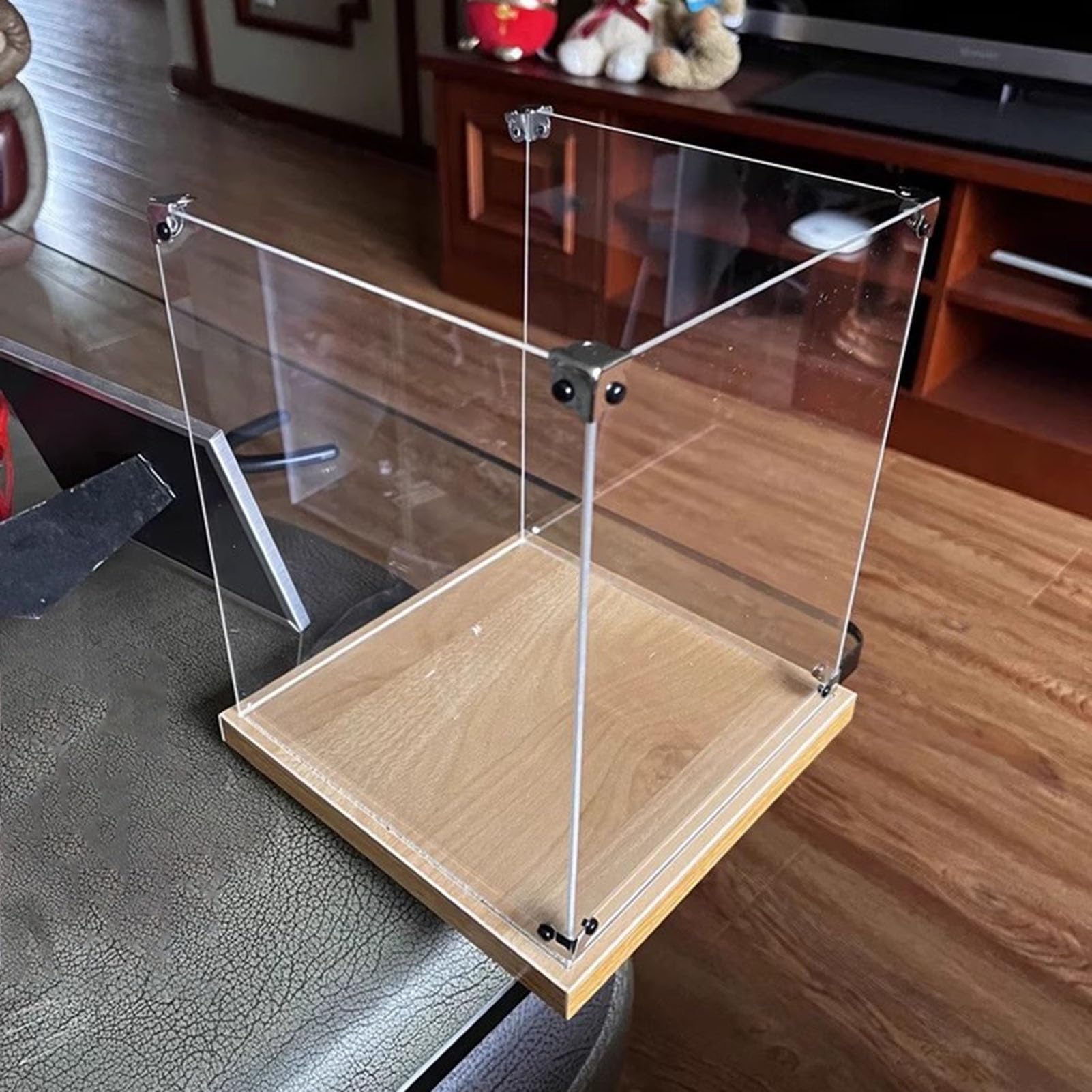 Teca Plexiglass Vetrina in Acrilico Trasparente per Figure, Bambole, Giocattoli e Modellini, Scatole Decorative per Oggetti da Collezione, Vetrina con Base in Legno(500x500x400mm/20x20x16in)