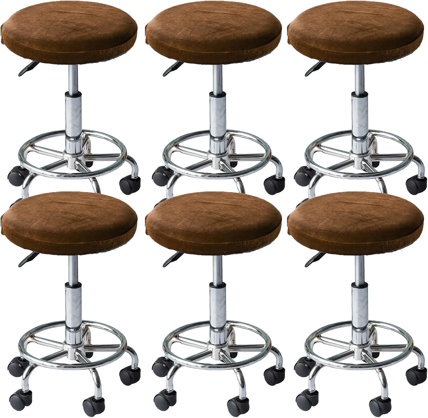 Round Bar Stool Cover Velvet Stool Cushion Slipcover Stretch Chair Seat Slipcover Soft Removable Bar Stool Seat Covers -Brown-6 Pieces