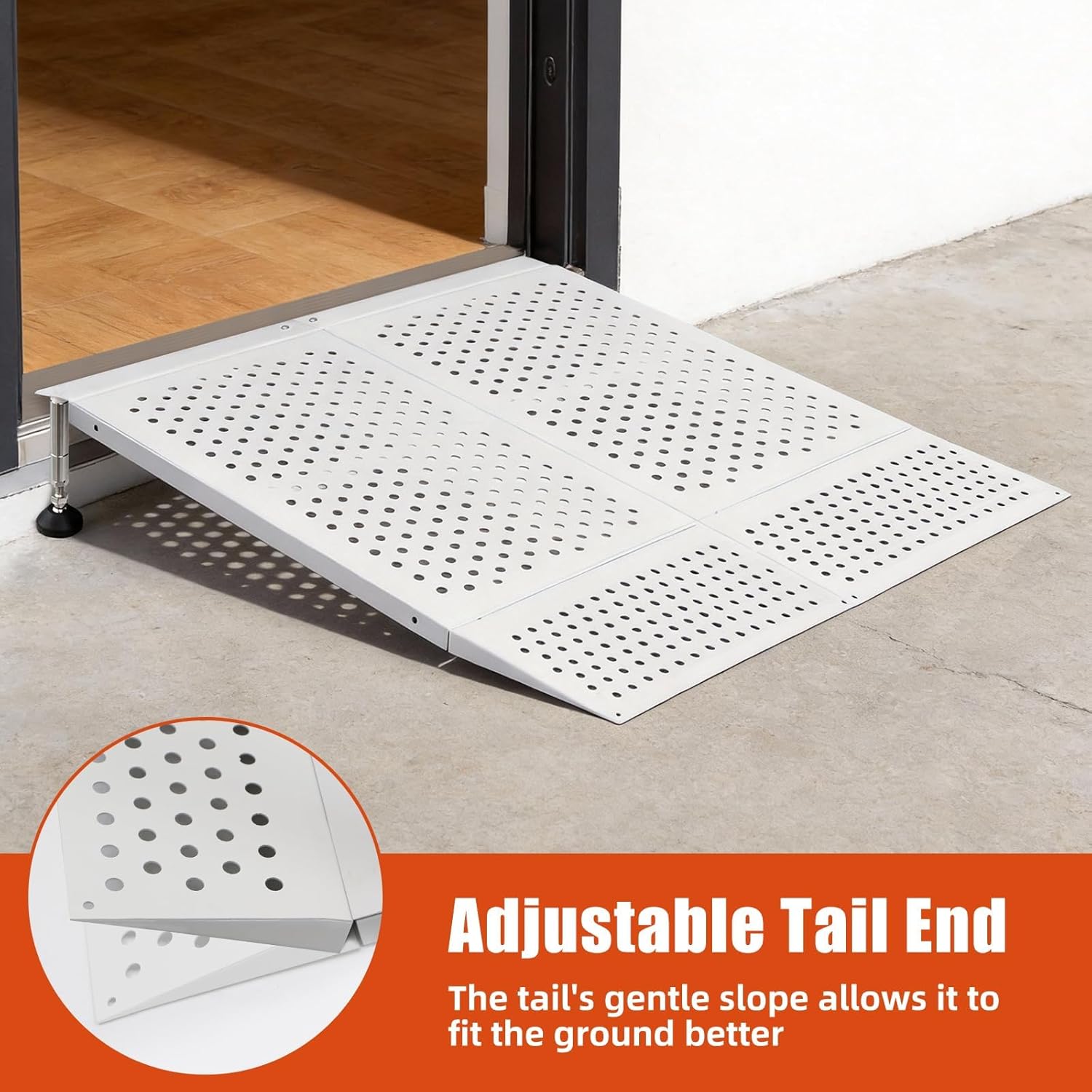 Adjustable Threshold Ramp for Doorways, 2-5" Rise Multi-Height Door Ramp with Triple Support Feet, 36" Wide Heavy Duty Portable Ramp for Wheelchairs, Walkers & Scooters, 700lbs Capacity