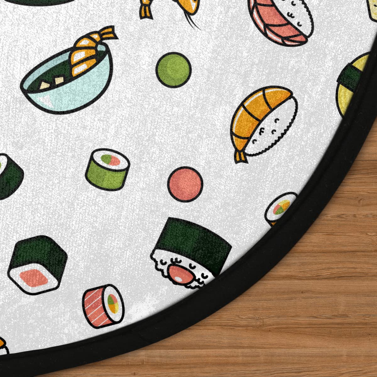 Japońskie jedzenie ilustracja 9,5 m okrągły dywanik można prać w pralce kreskówka sushi antypoślizgowa miękka mata podłogowa do salonu sofa pokój dziecięcy dekoracja przedszkola