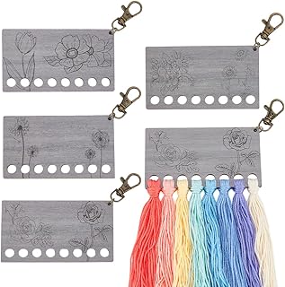 PH PandaHall 4pcs Embroidery Thread Organizer 8 Holes Bobbin Winder Floss Keeper Embroidery Floss Organizer Knitting Thread Holder Wood Bobbins for Sewing Project Needlework Tool 5.5x4 Inch