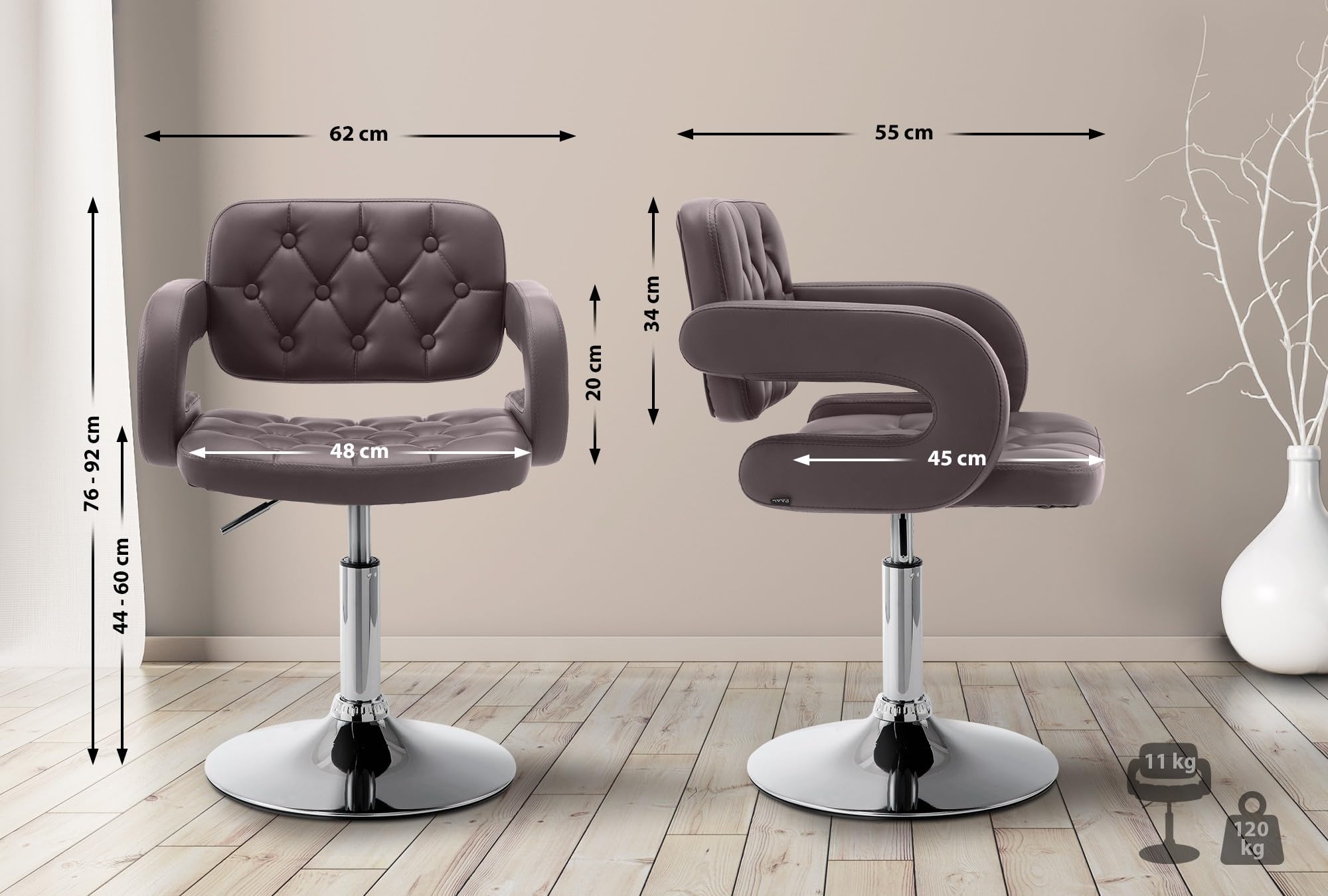 CLP Lounger Dublin Kunstleder-Bezug I Polsterstuhl Höhenverstellbar Und Drehbar, Farbe:braun