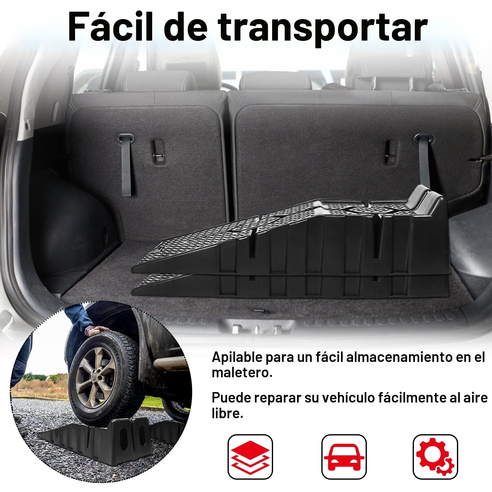 Froadp 2 rampas de carga antideslizantes de plástico para vehículos, para caravana, ATV, furgoneta, garaje, taller, reparación y mantenimiento de coches, capacidad de carga máxima de 2500 kg por par