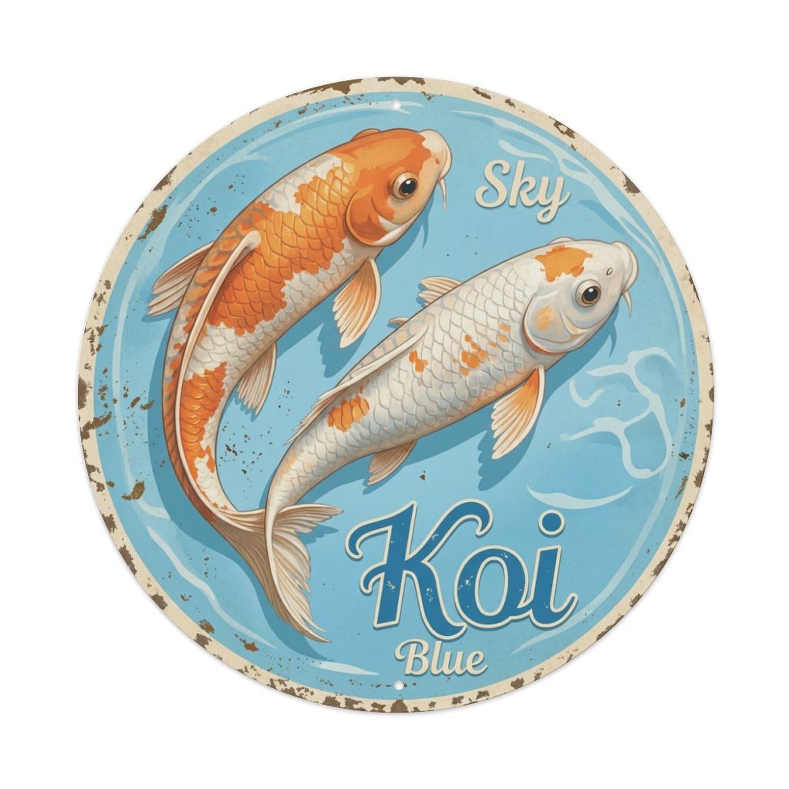 Koi Fish Sky Blue Waters Light Airy Fresh Clear Metal Tin Sign