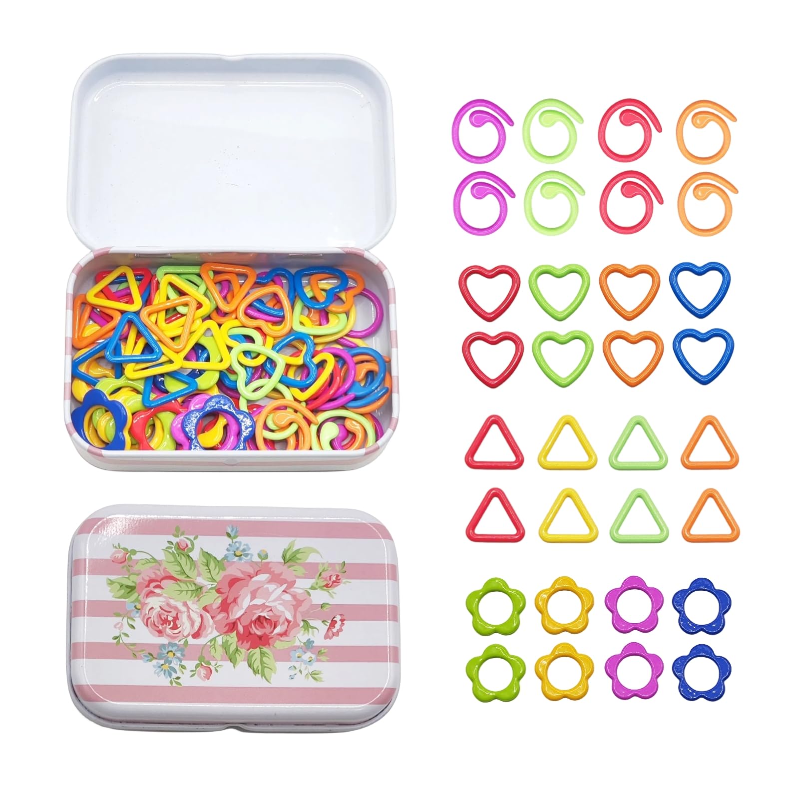Wonafa 80 Pcs Metal Stitch Markers,4 Styles Colorful Crochet Stitch Markers with Storage Box for Crocheting Clothing Tag DIY Craft Project (Mix 4 Color-80Pcs)