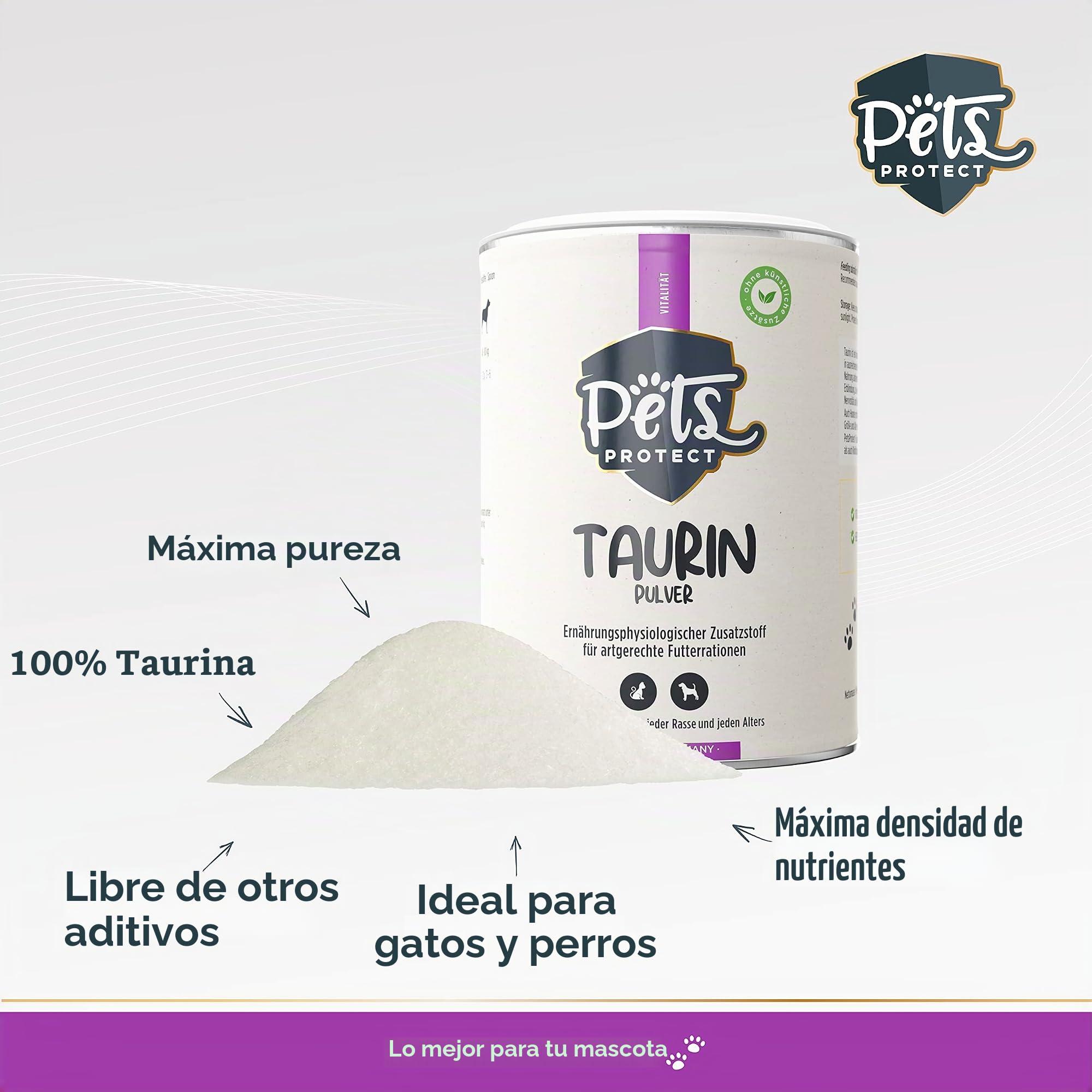 Pets Protect Pets Perfect Taurine Powder 150 g, adecuado para gatos y perros de todas las edades, apoya la función ocular normal, promueve la vitalidad y la función cardiovascular normal