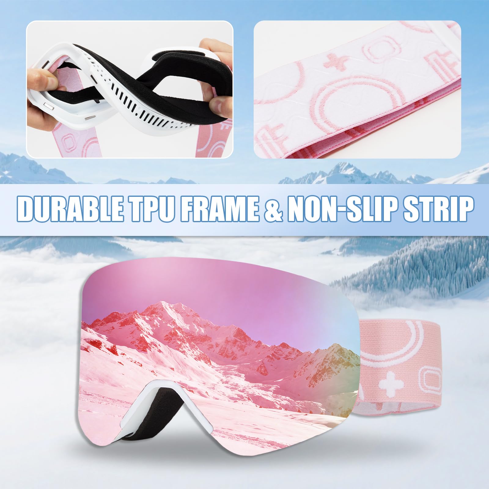 Gogle narciarskie, YH879B-2 OTG gogle narciarskie unisex regulowany rozmiar ochrona przed zaparowaniem UV snowboard lusterko śnieżne do jazdy na nartach jazda na rowerze sporty zimowe