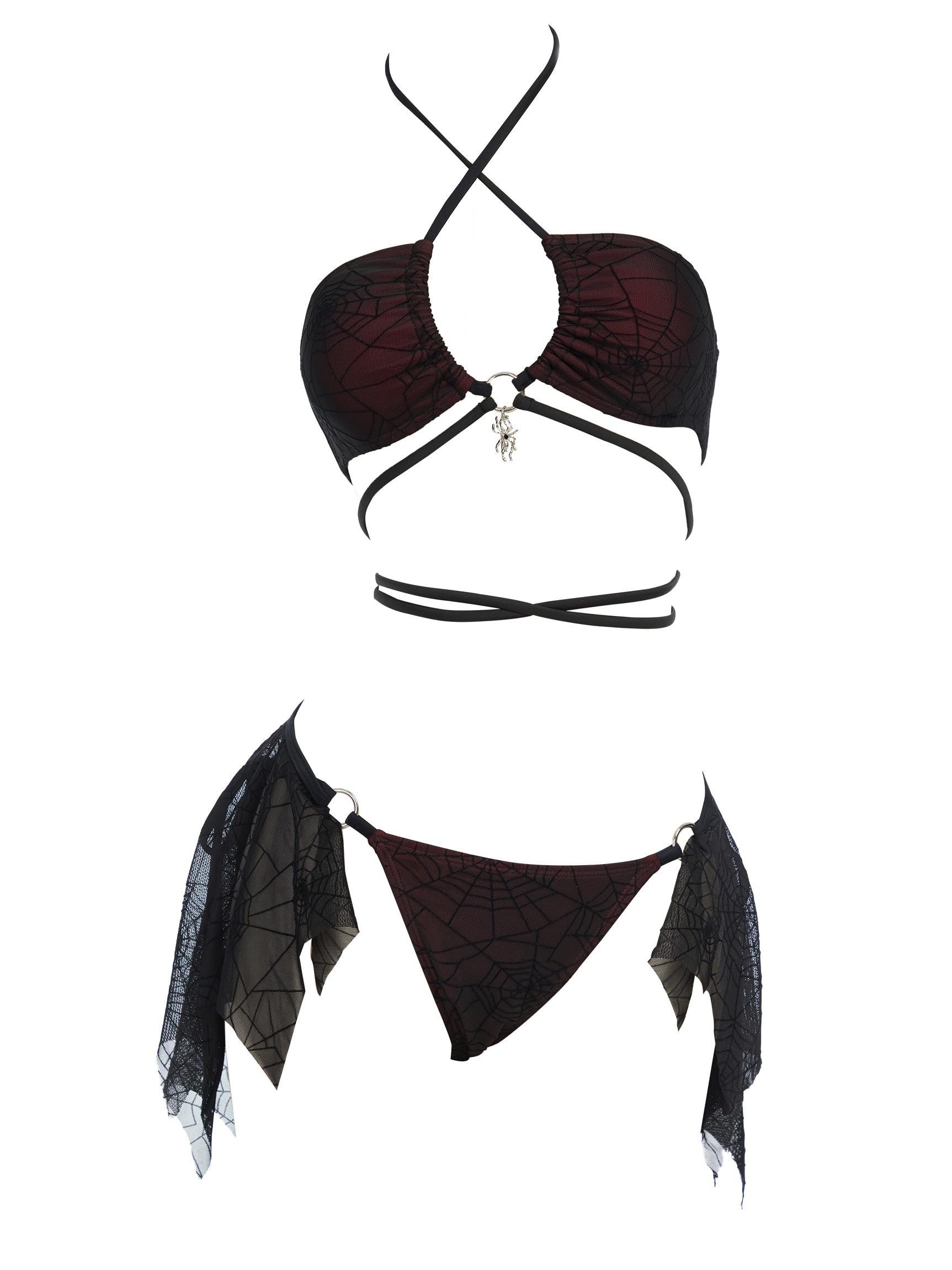 MEOWCOS Goth Bikini Swimsuit Spider Web Design Bathing Suit Dark Style Pretty Crawler Gothic Swimsuit