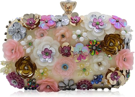 Girls Colored Beaded Rhinestone Evening Purse Clutches Bag for Party Wedding Elegant Handbag