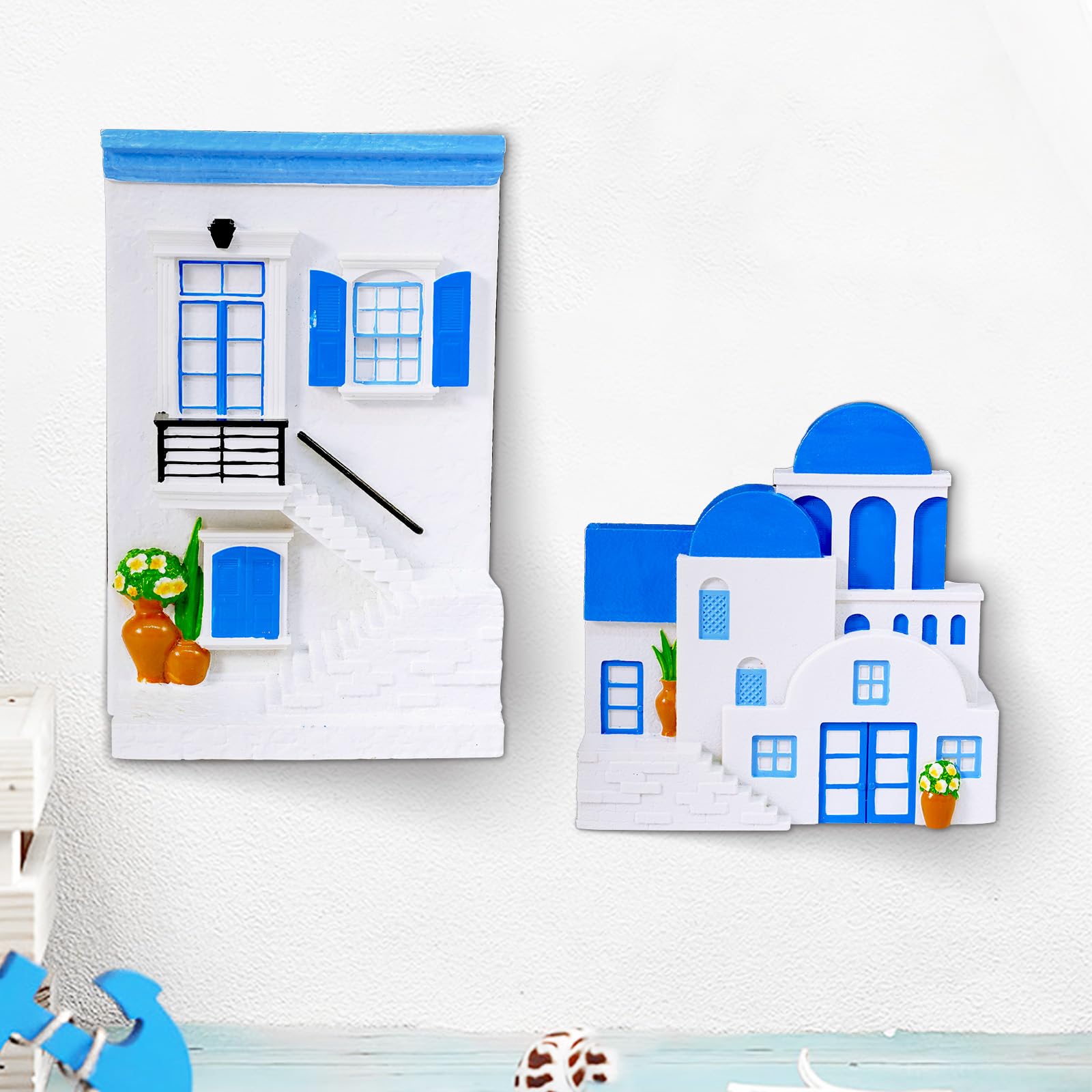 Wowagoga 2 Pcs Resin Doors and Windows Wall Decor Mediterranean Style Wall Art Mini Door Hanging Sculptures Nautical Home Decor Beach Theme Decor for Home Lake House Bathroom Decor