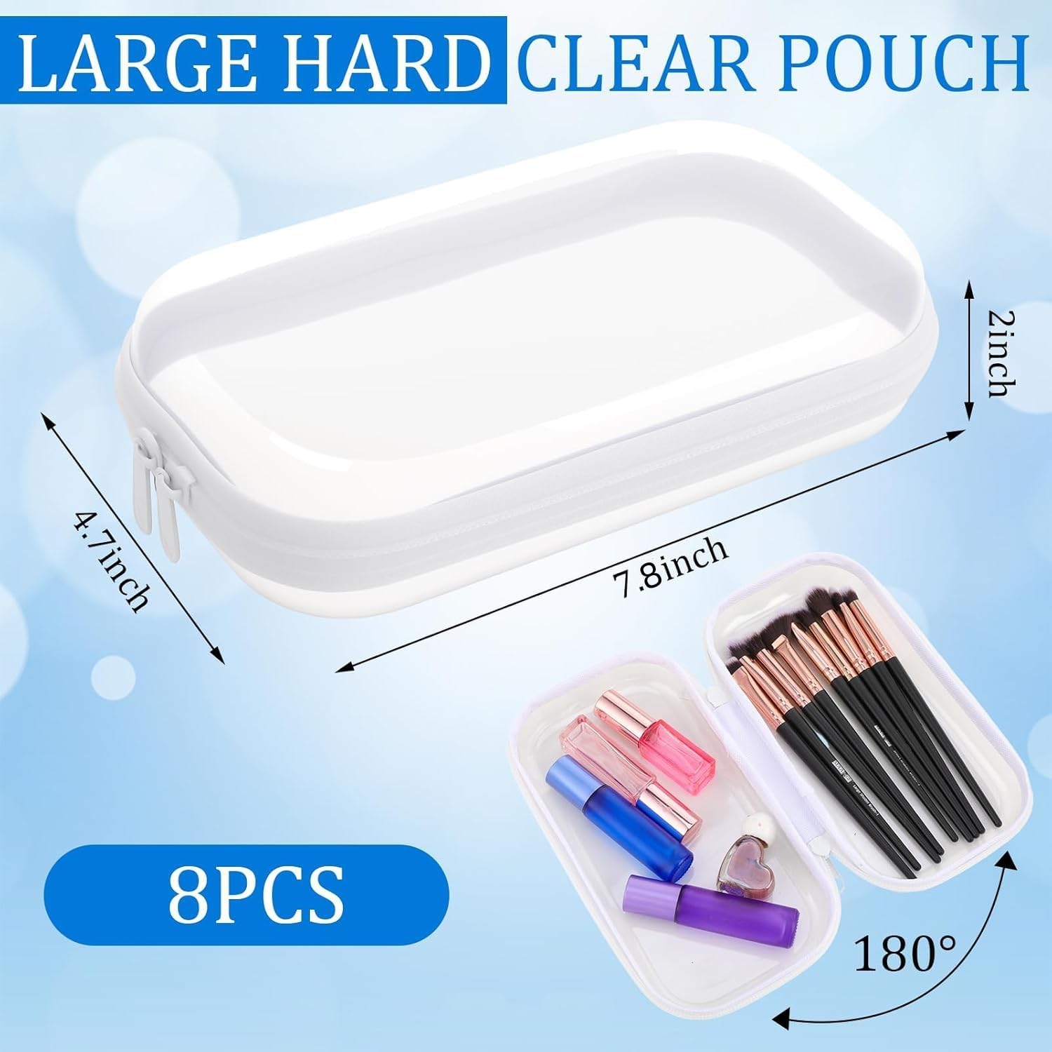 8Pcs Clear Hard Shell Zipper Case, Transparent Hard Plastic Zipper Pouches, Portable Travel Storage Organizer Bins, Hard Plastic Case for Toy Cosmetics Snacks Toiletry (S: 7.8 x 4.7 x 2 Inch)
