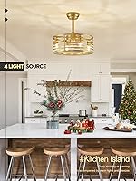 Vista 2 de FookChak Ventilador de techo enjaulado con control remoto, moderno ventilador de techo de jaula dorada con luz sin aspas para sala de estar