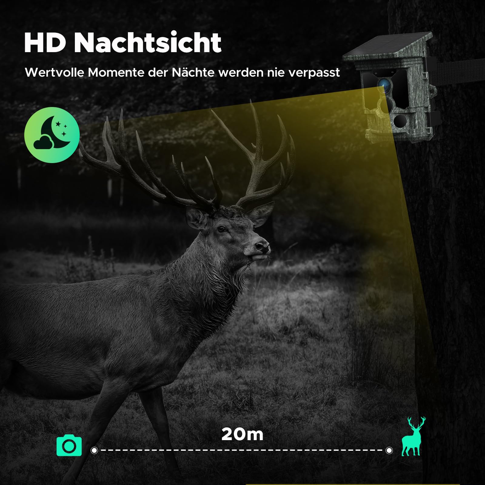 VOOPEAK Wildkamera WLAN Solar, 4K 30fps 46MP Wildkamera mit Handyübertragung App, Wildtierkamera mit Nachtsicht Bewegungsmelder 120° Erfassungs Winkel IP66 Wasserdicht für Wildtier Überwachung | Mit 0,1 s Auslösung, 120° Erfassung, 20 m Nachtsicht und IP6