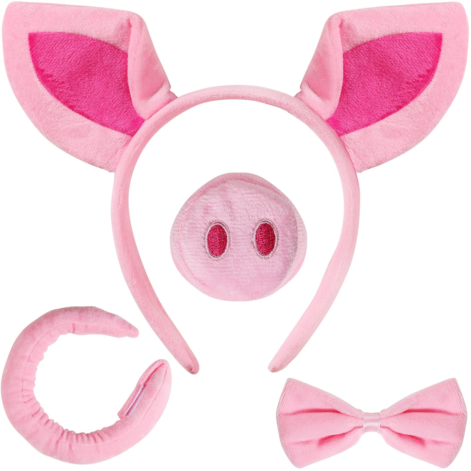 CASW Pig Costume Accessories Set Ears-Headband-Nose-Tail-Bow-Tie : Pig Costume Set for Kids Adult - for Party, Carnival Dress up Play