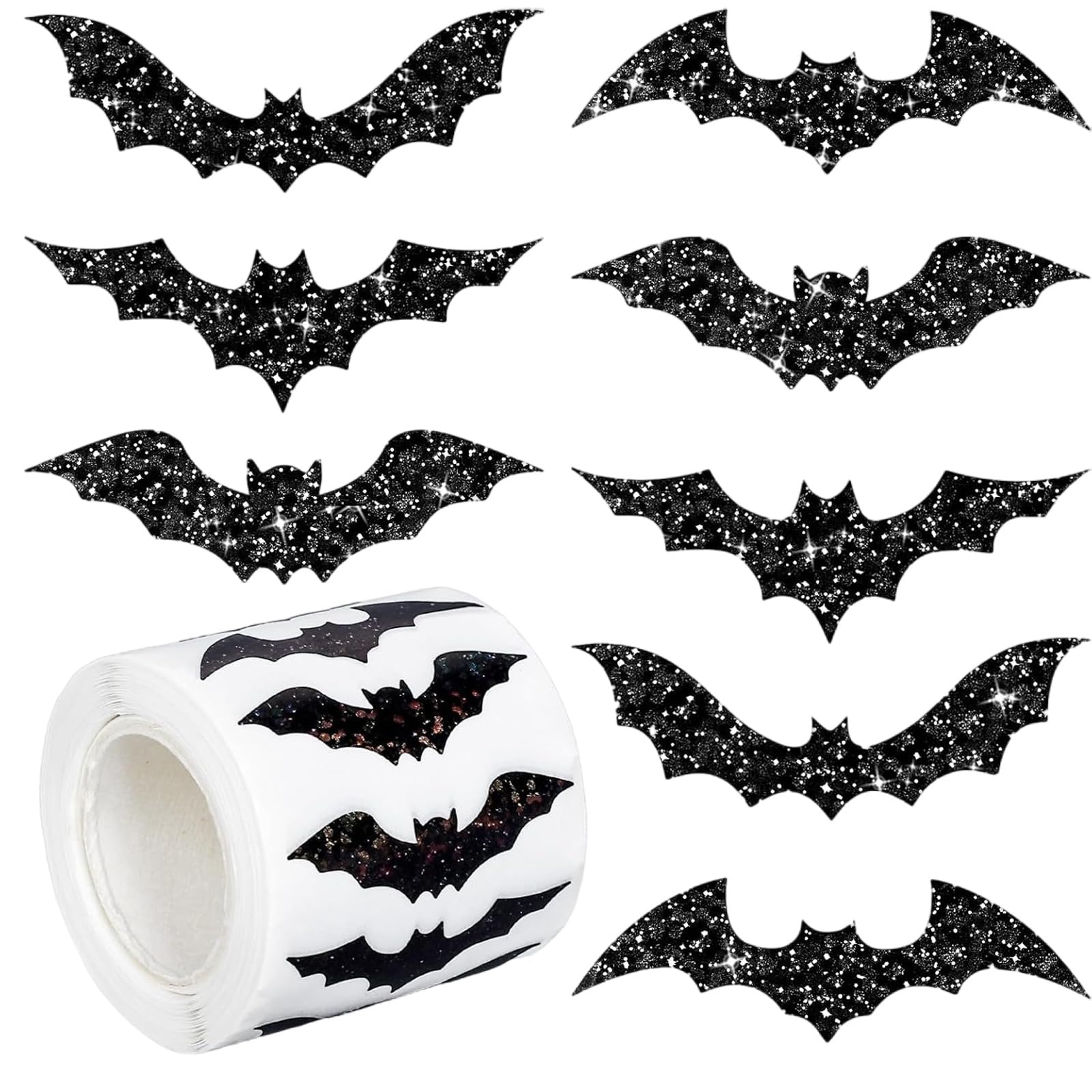 500Pcs Halloween Bats Decorative Sticker 38mm Glittering Seal Sticker Adhesive Wrapping Label for Scrapbooking Packaging PVC Halloween Bats