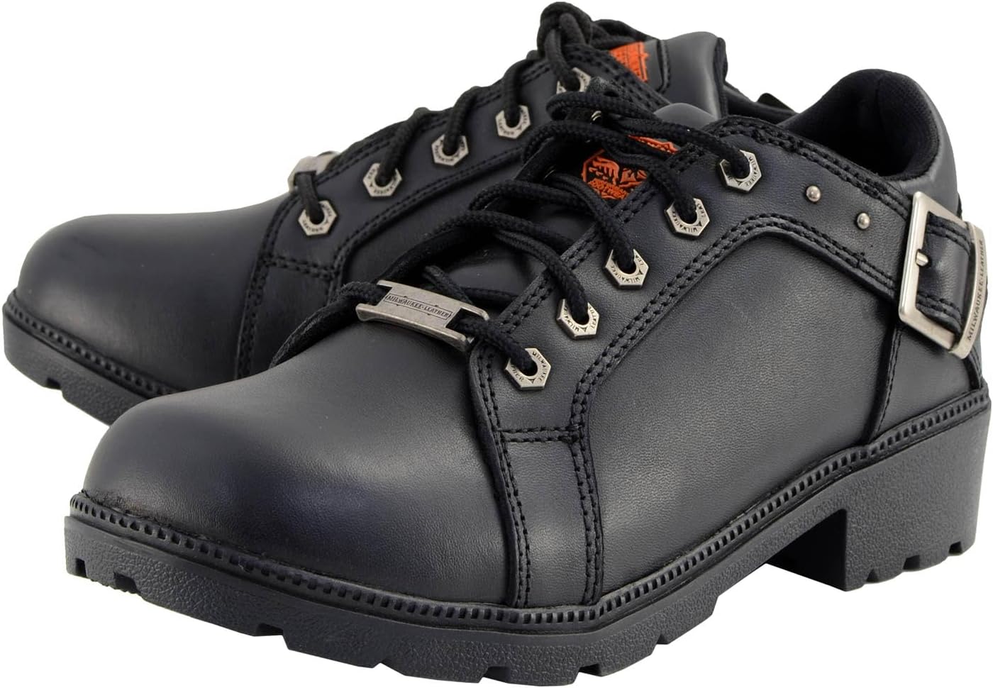 Milwaukee Leather MBL9311 Women's Black Leather Lace-Up Motorcycle Riding Shoes with Anti-Slip Outsole
