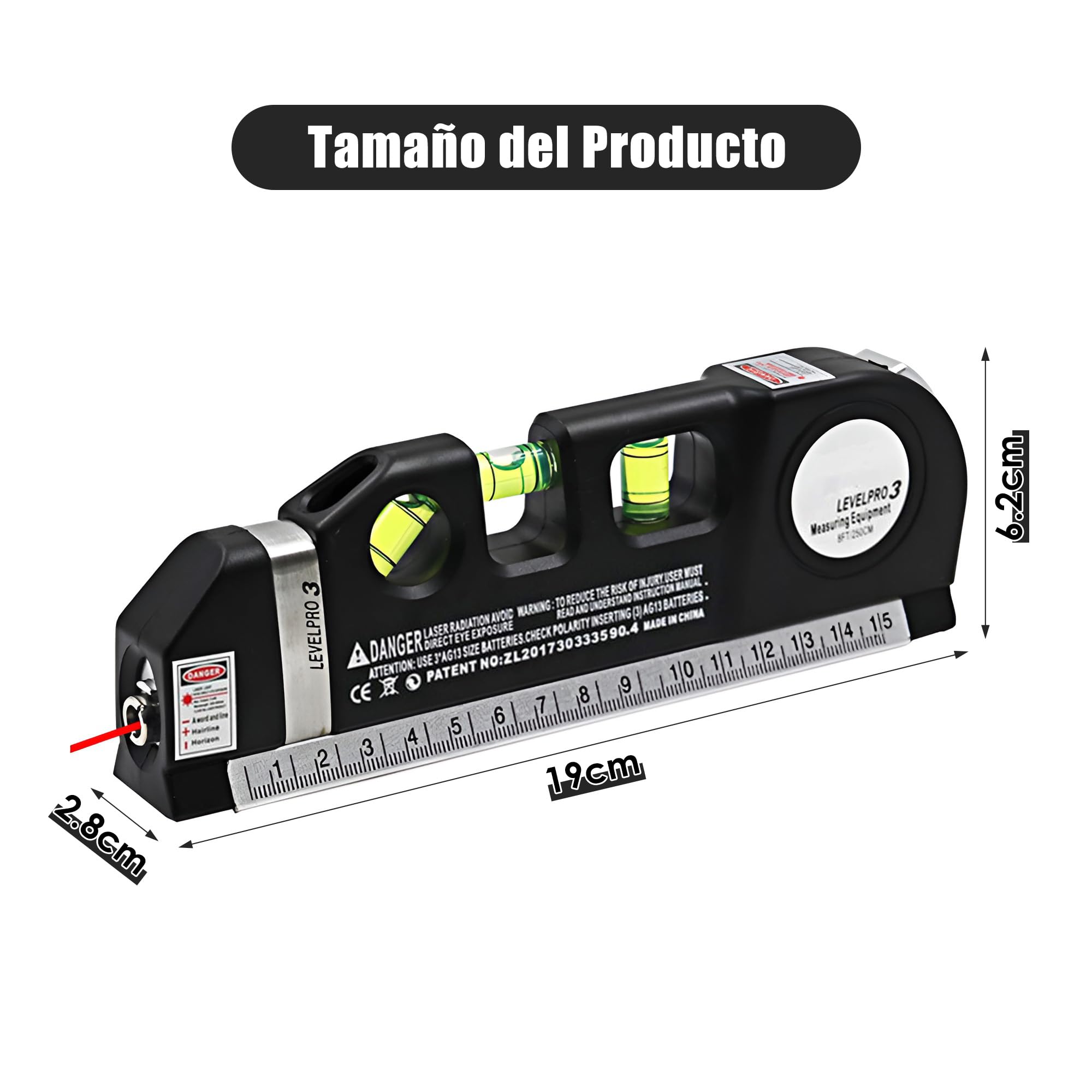 RONLADO Nivel Láser Multifunción,Líneas Láser Transversales Horizontales y Verticales Estándar,Cinta Métrica 2.5m,Regla Metalica 15cm,Nivel Láser para Aaplicar en Techo/Piso/Pared : Amazon.com.mx: Herramientas y Mejoras del Hogar
