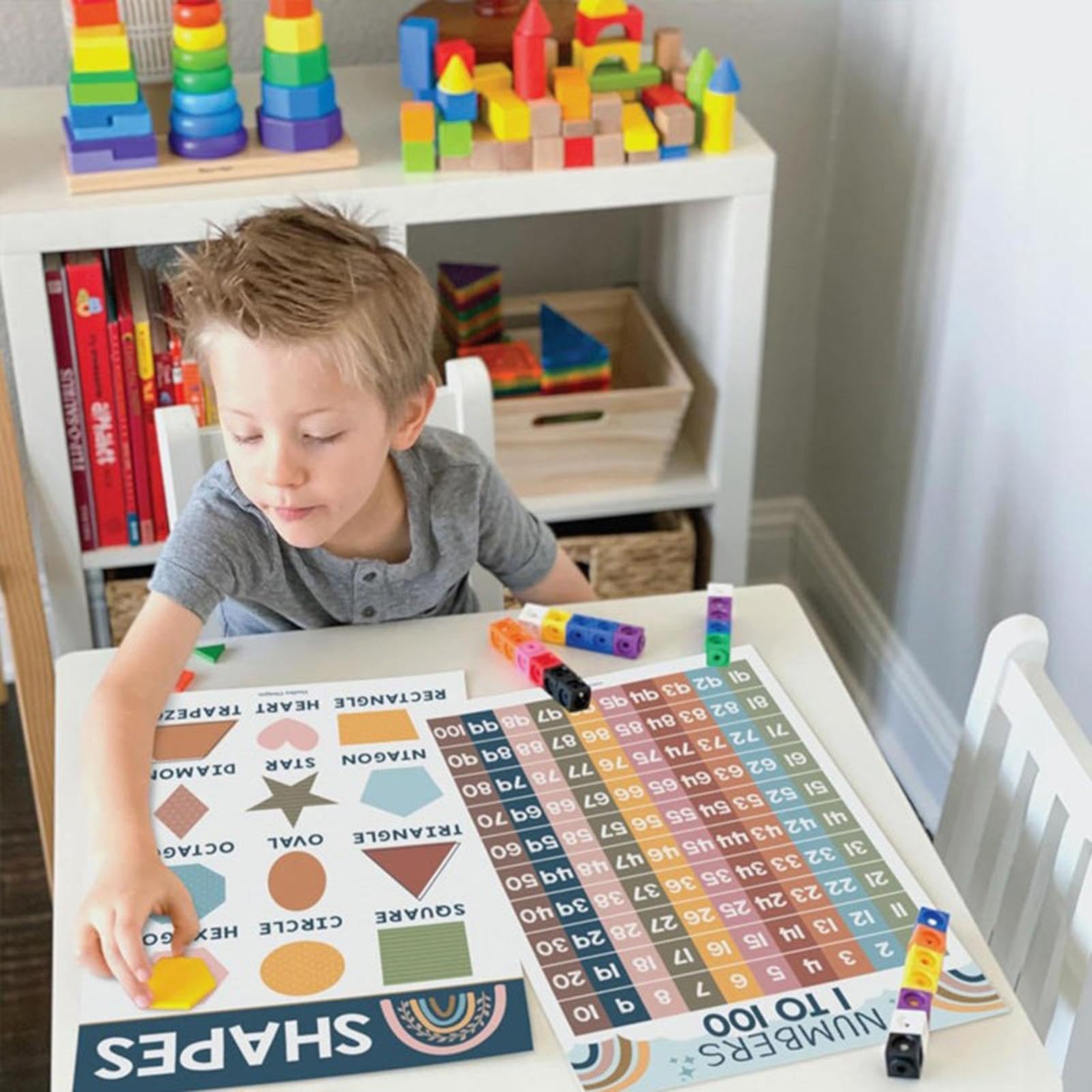 Affiche éducative Interactive Formes 2D Et 3D Pour Enfants - Tableau Mural Auto-adhésif 40x30 Cm - Apprentissage Préscolaire