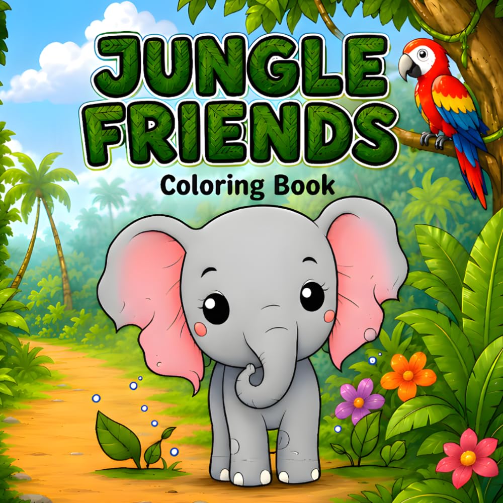 Jungle Friends: Cute and Easy Coloring Pages | A Fun Adventure Coloring Book | Lion, Elephants, Zebra, Giraffes and More