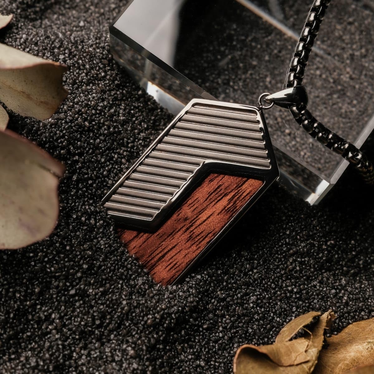 HOLZKERN Herren-Kette Edelstahl Zigzag Walnuss/Dunkelgrau 9010631014599