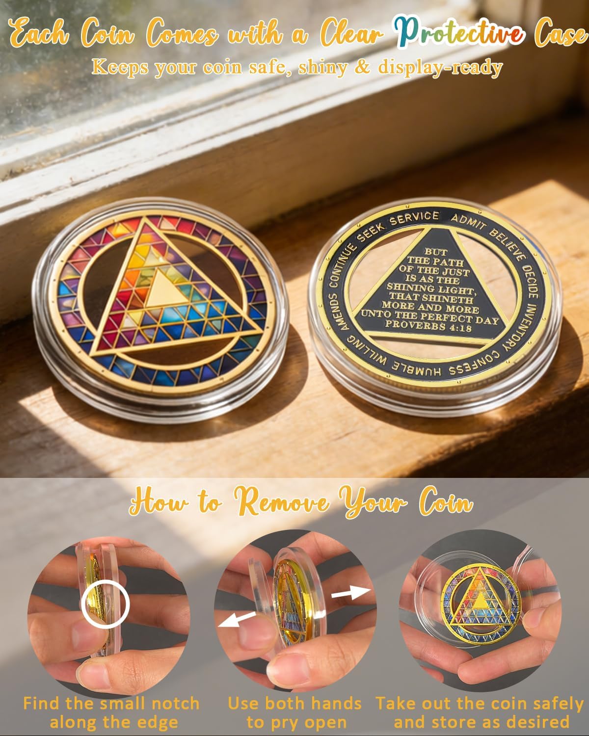 Colorful Triangle Sobriety Coin - Stained Glass Style AA Recovery Medallion, Sober Chip for Milestone Celebrations, Year Marker & Support Inspirational Sobriety Gifts for Men & Women