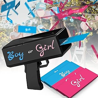 POPUPARTY Gender Reveal Money Gun Shooter with Pink and Blue Prop,Gender Identification of Boys and Girls,Handheld Spray Gun for Party