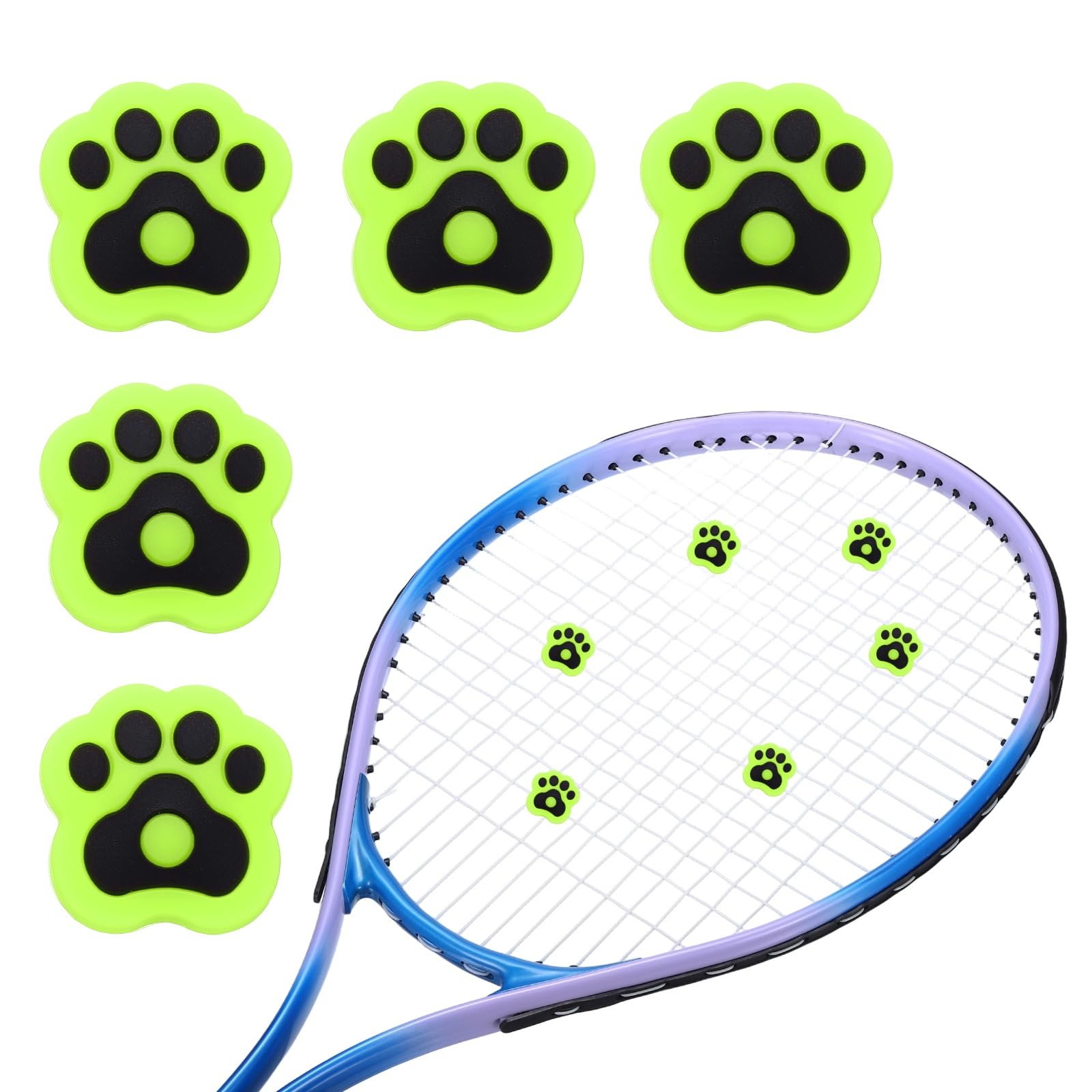 YELARXI Tennis Racket Dampener, Cute Vibration Dampener Shock Absorber Funny Tennis Soft Silicone Accessory 5Pcs & F Yellow Black Cat Paw-Fitting for (Practice/Training/Game/Match/Club)