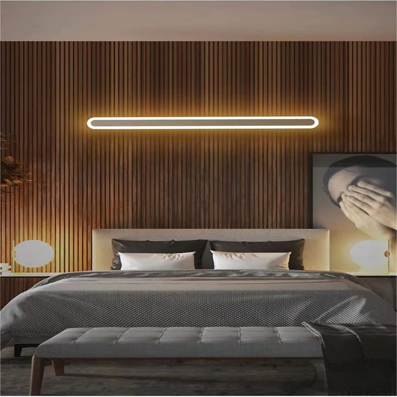 HELCEKOU Nordic LED Linear Wall Sconce Modern Aluminum Light Strip Indoor Bedside & Corridor Lighting Warm White 60cm 26W Ideal for Stairs Hallways