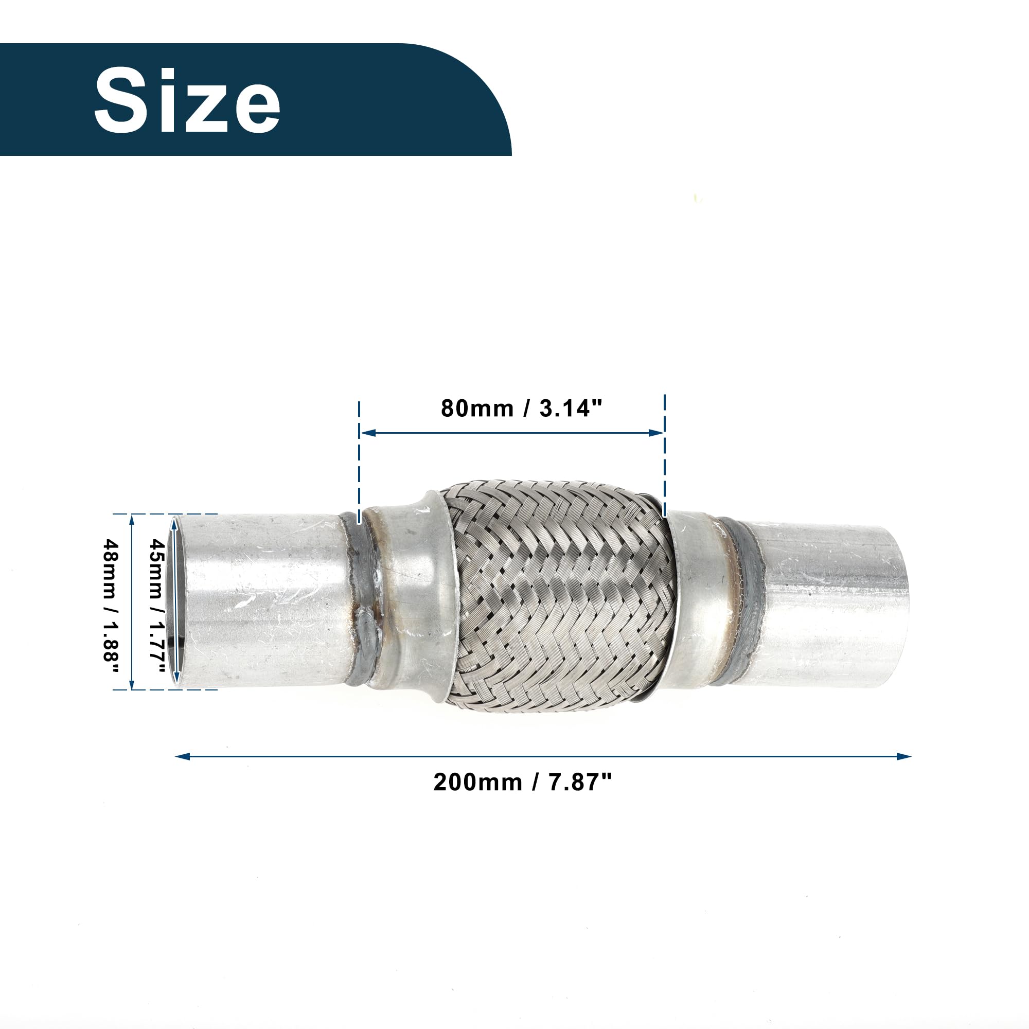 Tubo Flessibile per Scarico Auto 1.88 Pollici OD Tubo di Scarico Intrecciato Flessibile | Tubo Flessibile Universale Argento 1 Pezzo
