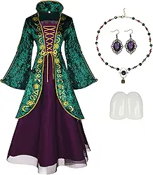 Angelaicos Womens Winifred Dress Costume Mary Sanderson Witch Cosplay Party Medieval Outfit