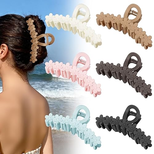 TOCESS Flower Hair Claw Clips: 6-Pack Matte 5 Inch Hawaiian