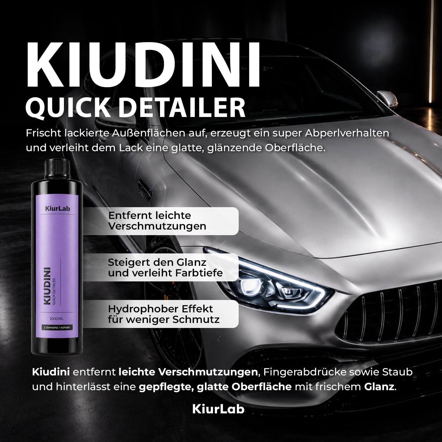 Kiudini Quick Detailer (5L) mit Tiefenglanz & Abperleffekt, Auto Sprühversiegelung zur Lackpflege aussen, Lackreiniger für alle Lackarten, Versiegelungsspray & Abperlschutz