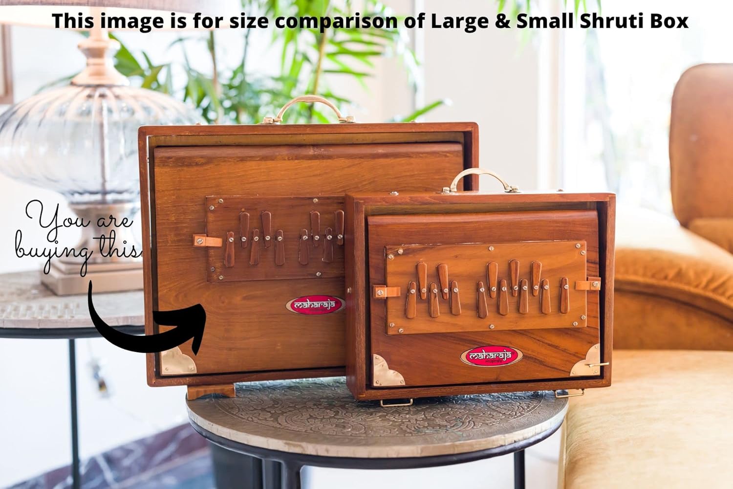 Shruti Box, Maharaja Premium, Teak Wood, Brass, 16x12x3 Inch, Bag, In USA, C-to-C, Tuned 440, Surpeti Instrument. Best for Yoga, Kirtan, Vocal SB -L