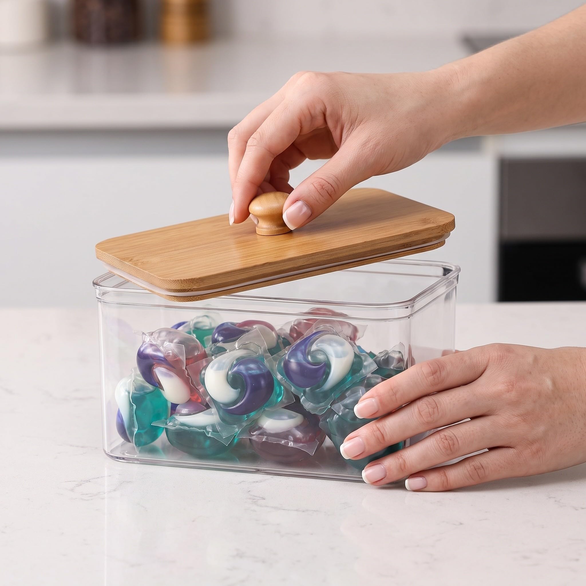 Juego de 3 recipientes para cápsulas de detergente y soporte para toallitas de secadora, organizadores para la lavandería, frascos de almacenamiento con tapa para detergente en polvo y