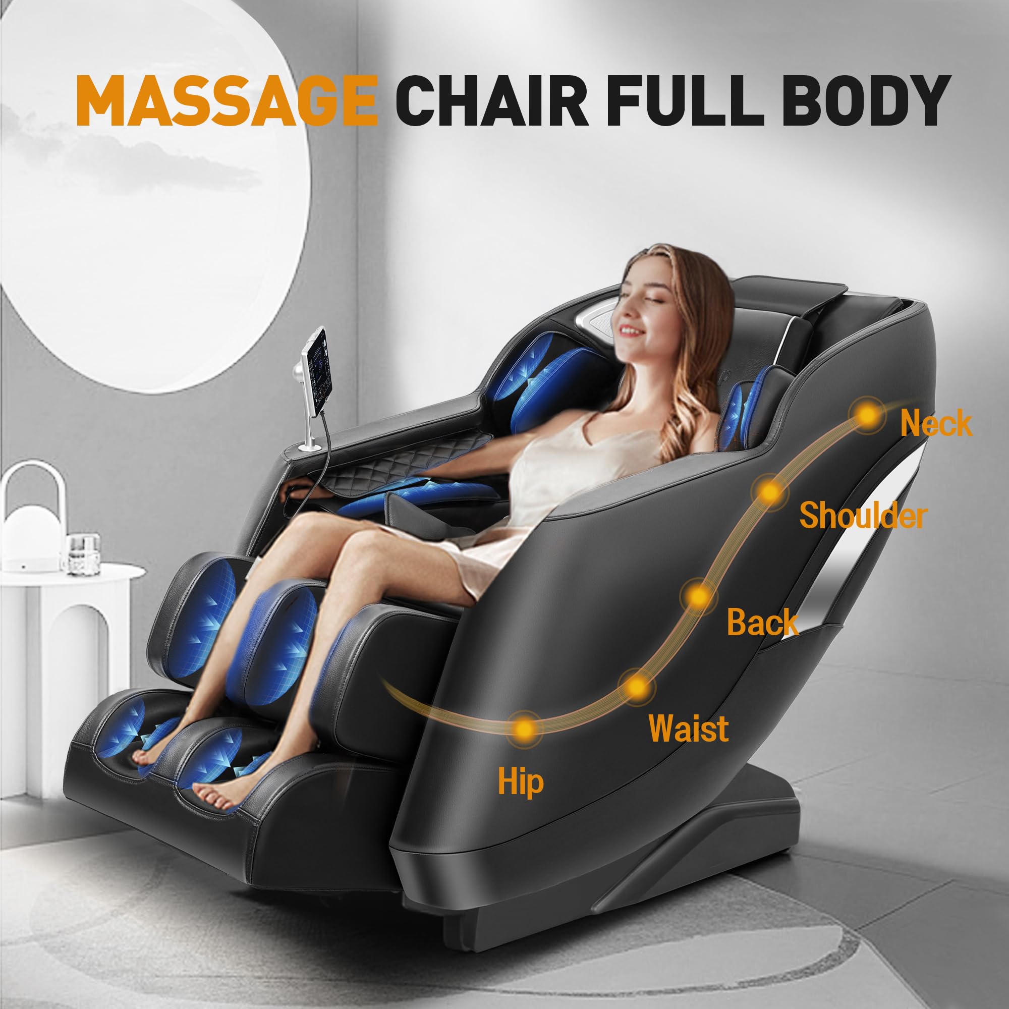 Redcamp 2025 Massage Chair Zero Gravity Full Body Airbags, 8 Fixed Points Massage Rollers with 6 Auto Modes, Bluetooth, Foot Rollers, Heater, Black