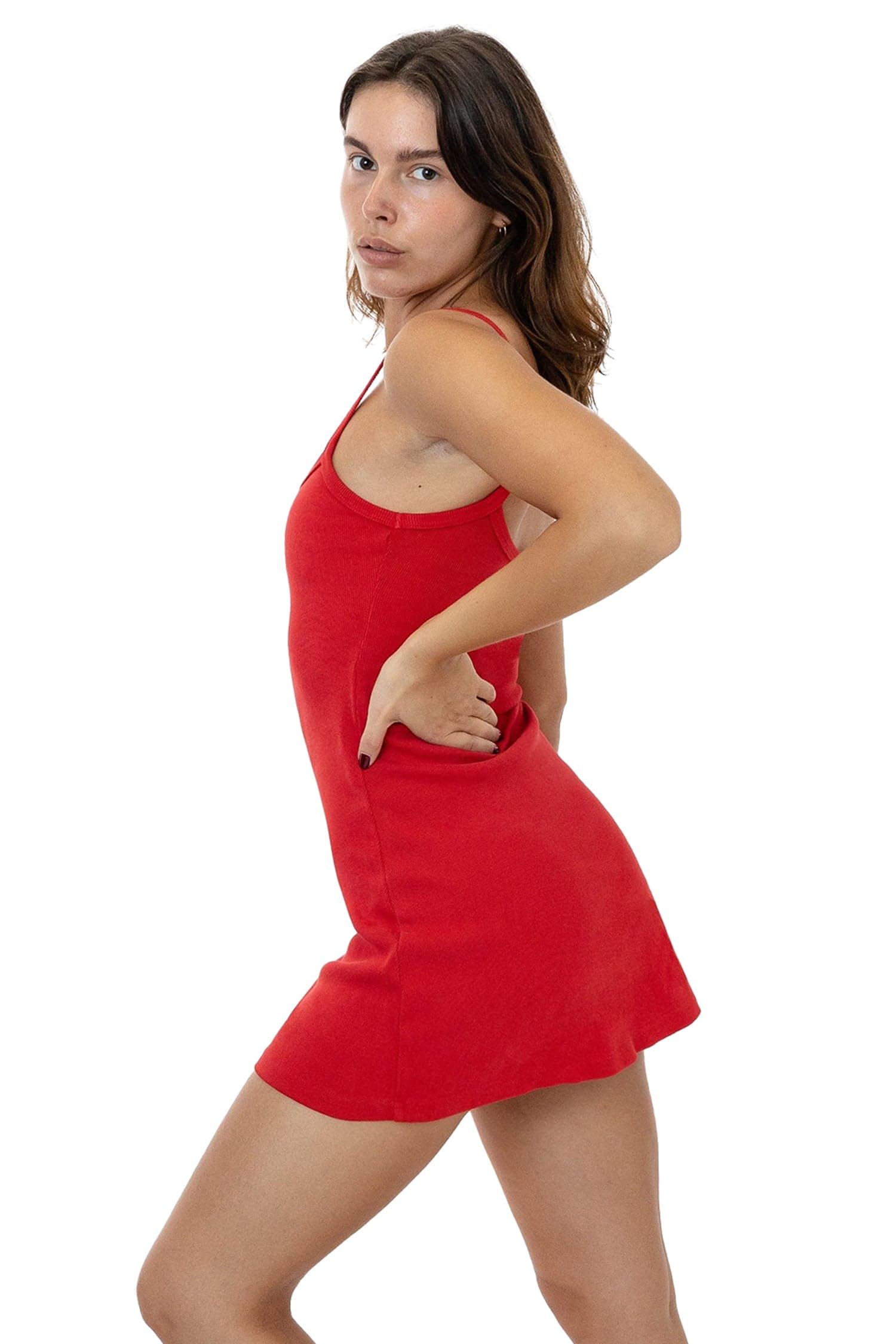 Los Angeles Apparel Heavy Rib Spaghetti Mini Dress Cherry Red