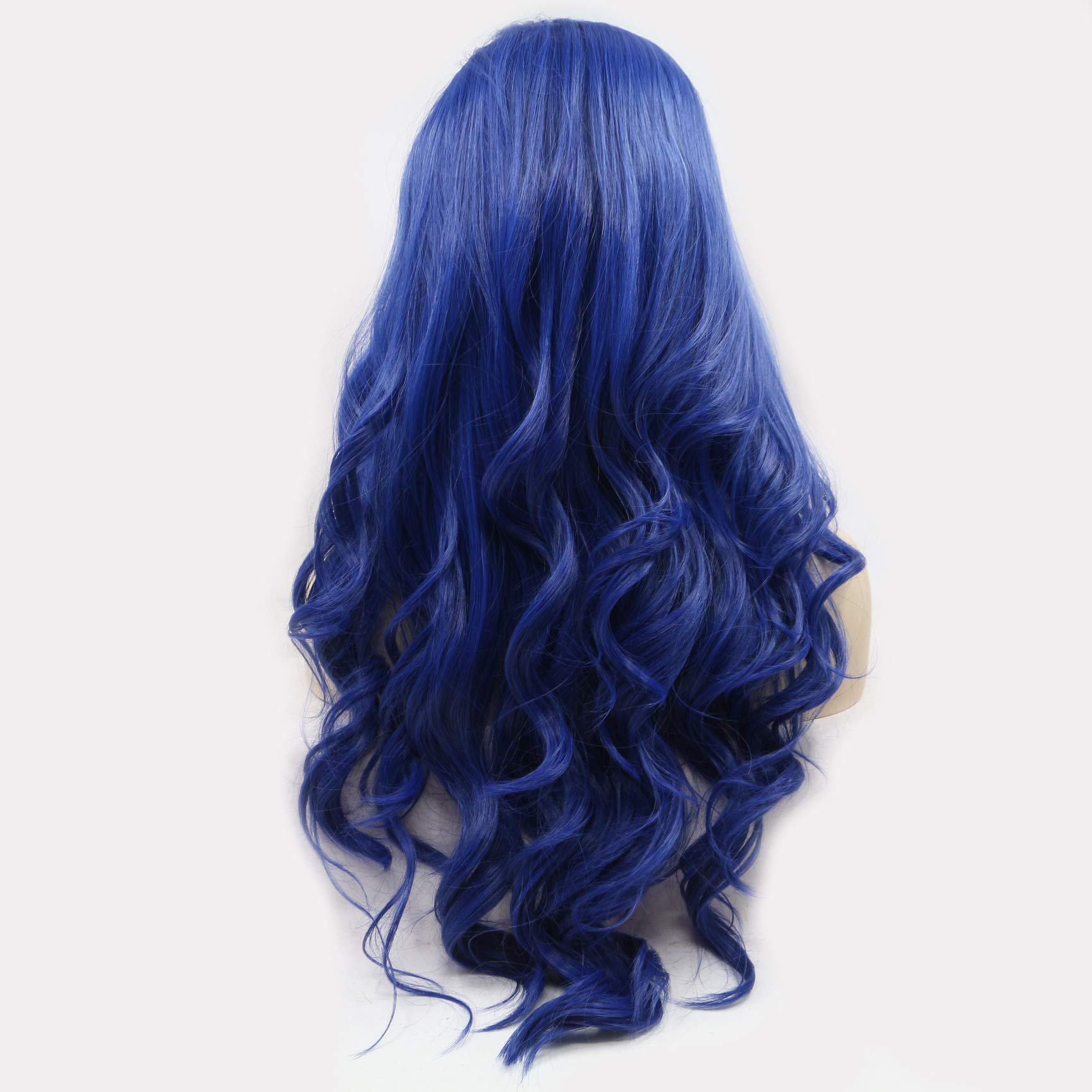 Xiweiya Long Blue Wavy Lace Front Wig - 13x3, Heat Resistant Synthetic Fiber - Mermaid Blue, Natural Hairline - 24 inch - Image 3