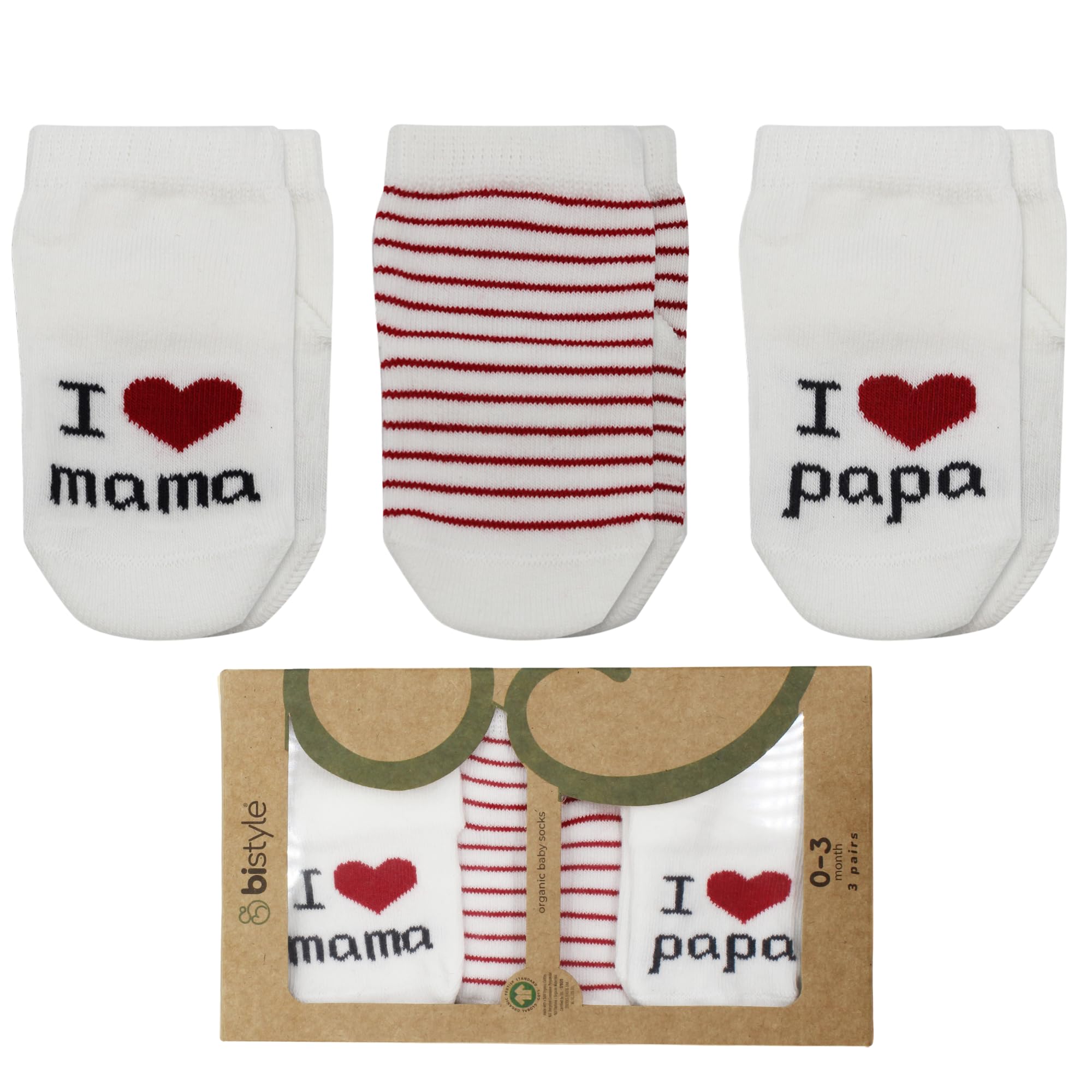 bistyle Bio-Baumwolle Süße 0-3 Monate Baby Socken Ich Liebe Mama + Ich Liebe Papa Baby Neugeborenen Geschenk Baby Erstausstattung Neugeborene 3 Paar