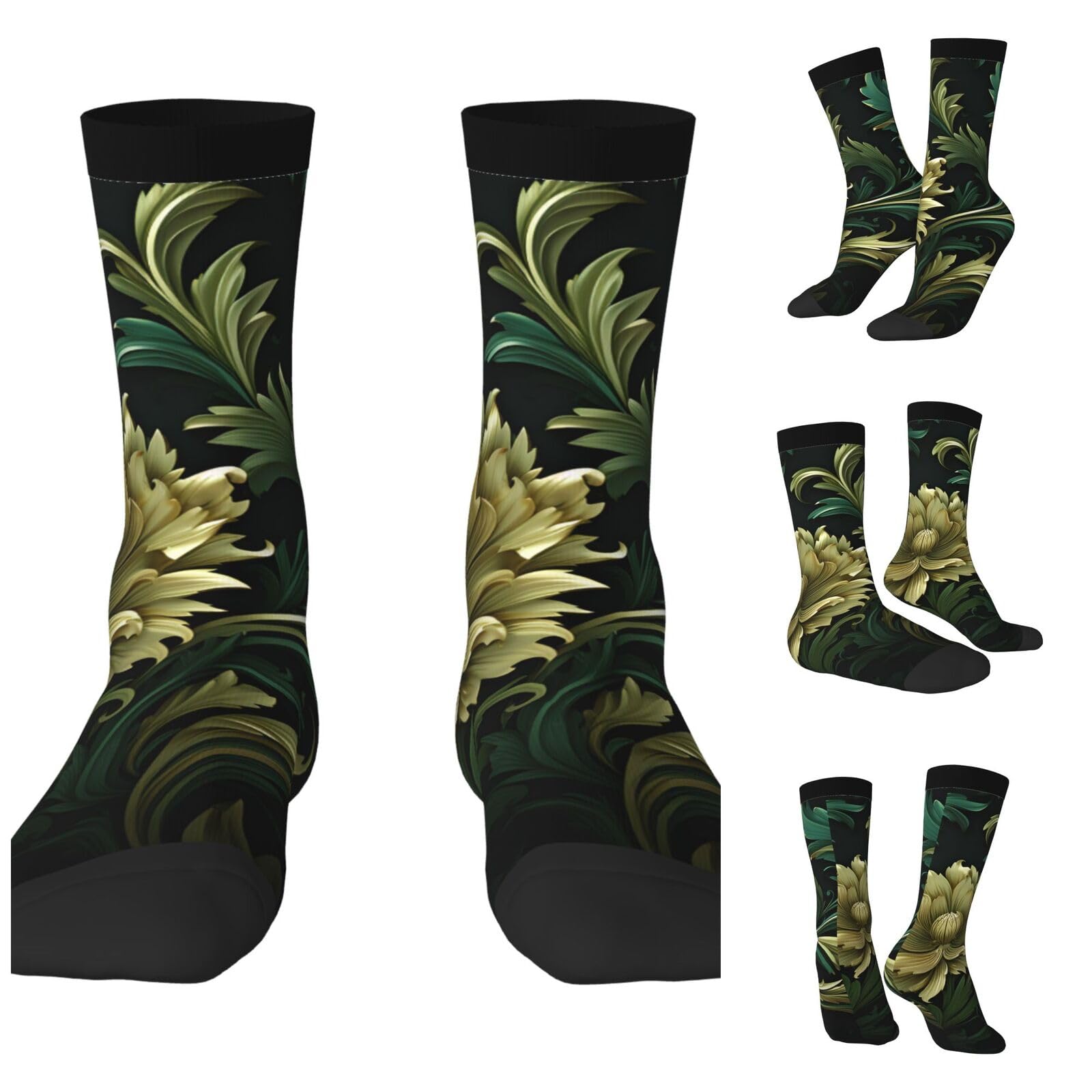 LZQPOEAS Dark green and green style Athletic Socks Unisex Cushioned Crew Socks Hiking Running Calf Sock Soft Above Ankle Sock