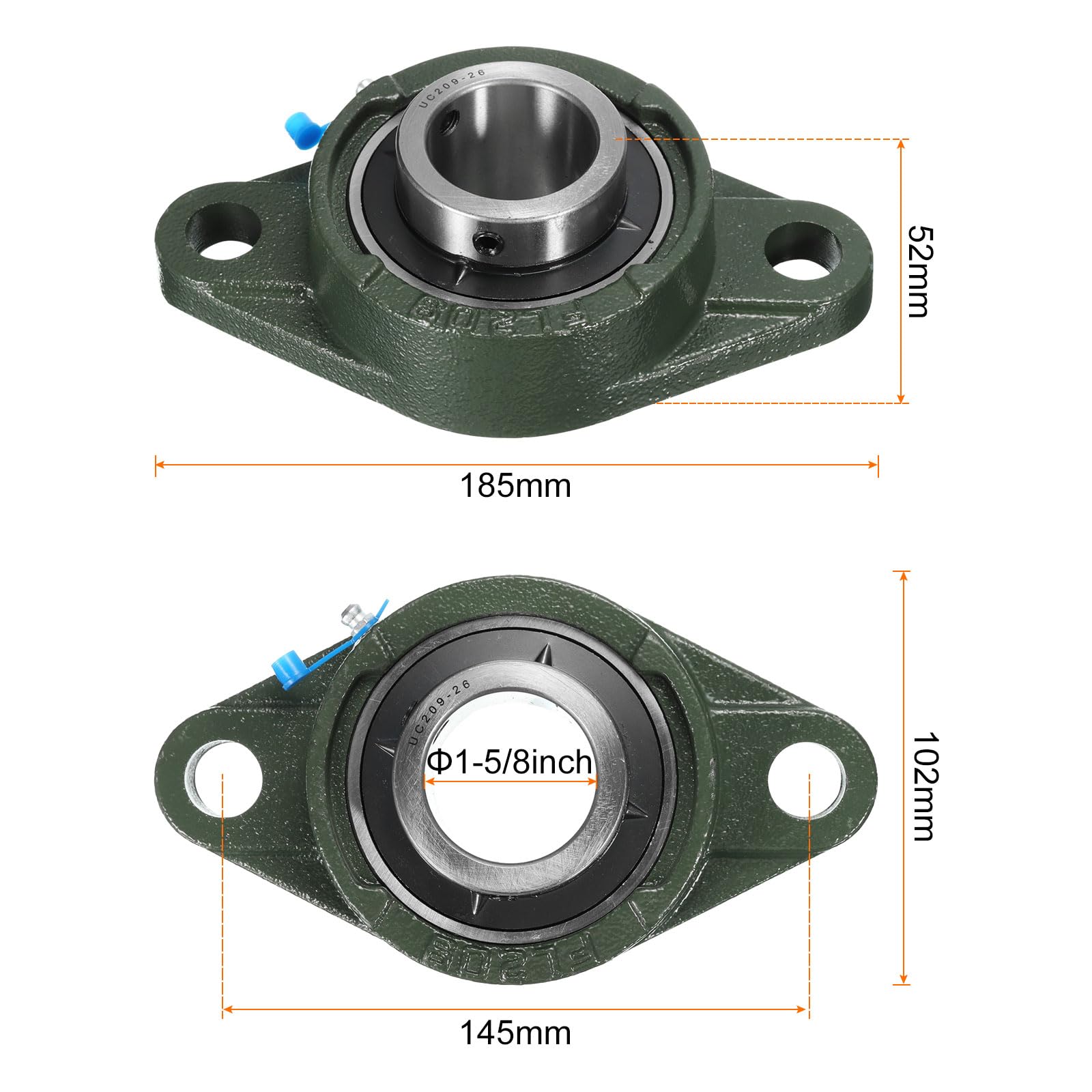 2pz UCFL209-26 Cuscinetti a Blocchetto Cuscino con Foro 1-5/8 Pollici Autoallineanti, Base in Ghisa Massiccia con Cuscinetti in Acciaio al Cromo