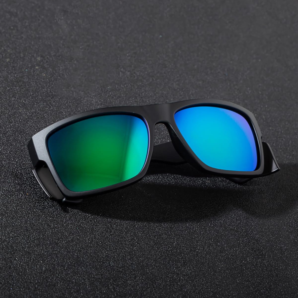 Okulary ochronne dla mężczyzn, czarne, matowe, polaryzacyjne, zgodność z normą ANSI Z87+, ochrona przed promieniowaniem UV, zielone lustro, szer. 141 mm x szer. 145 mm x wys. (50 mm)