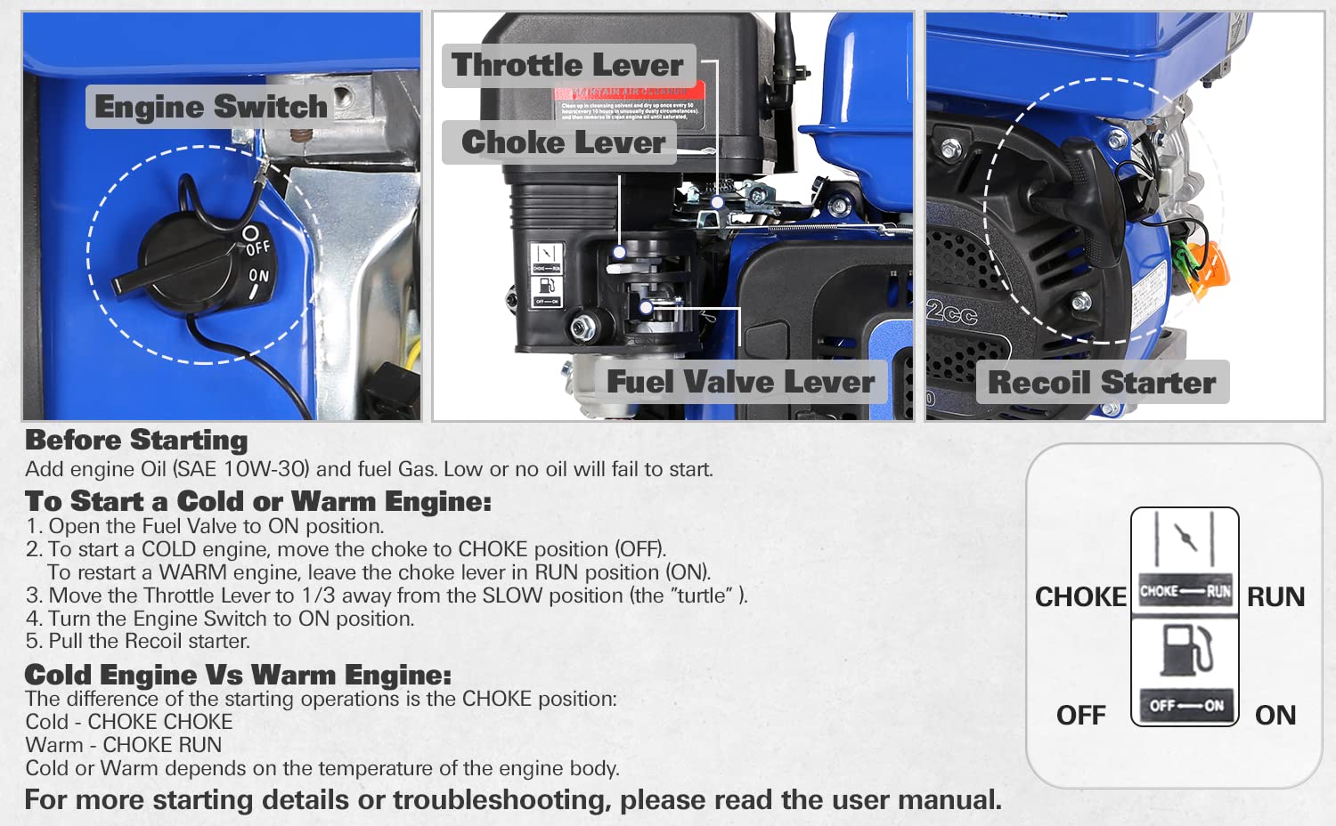 BILT HARD 7HP Gas Engine, 212cc 4Cycle OHV Horizontal Shaft Gasoline
