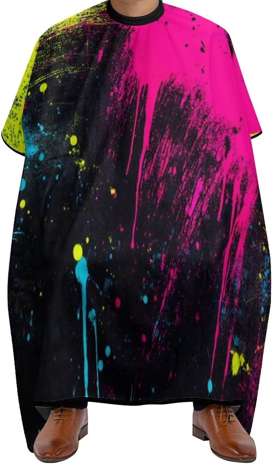 Fashion Salon Barber Cape Professional Hair Cutting Cape with Adjustable Snap Closure Paint Splatter Dark Colorful