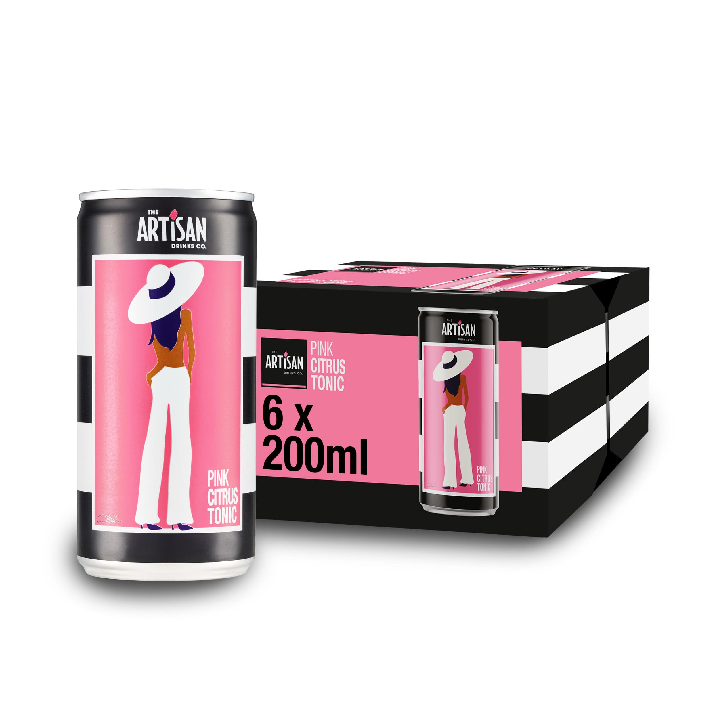 The Artisan Drinks Company Pink Citrus Tonic Water - 200mlx6 Cans - Natural Ingredients - Tonic for Gin - Grapefruit, Blood Orange, Lemon & a Hint of Basil - Pink Gin Mixer