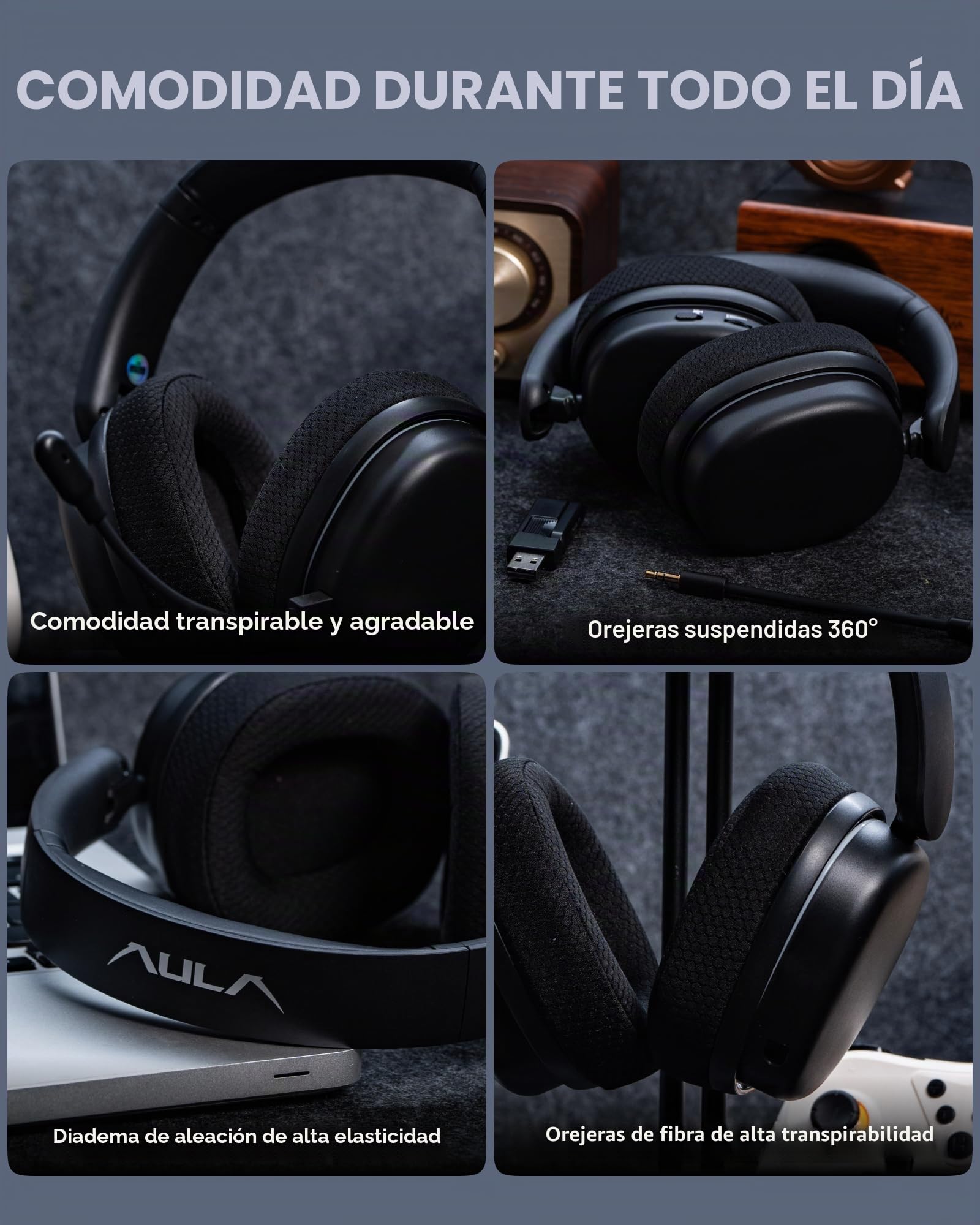 EPOMAKER X Aula G7 Pro Auriculares Inalámbricos con Micrófono con Cancelación de Ruido para Gaming, BT5.3&2.4GHz, Sonido Envolvente 7.1, 80H de Batería, RGB, Compatible con PS5/PS4/Switch/PC (Negro)