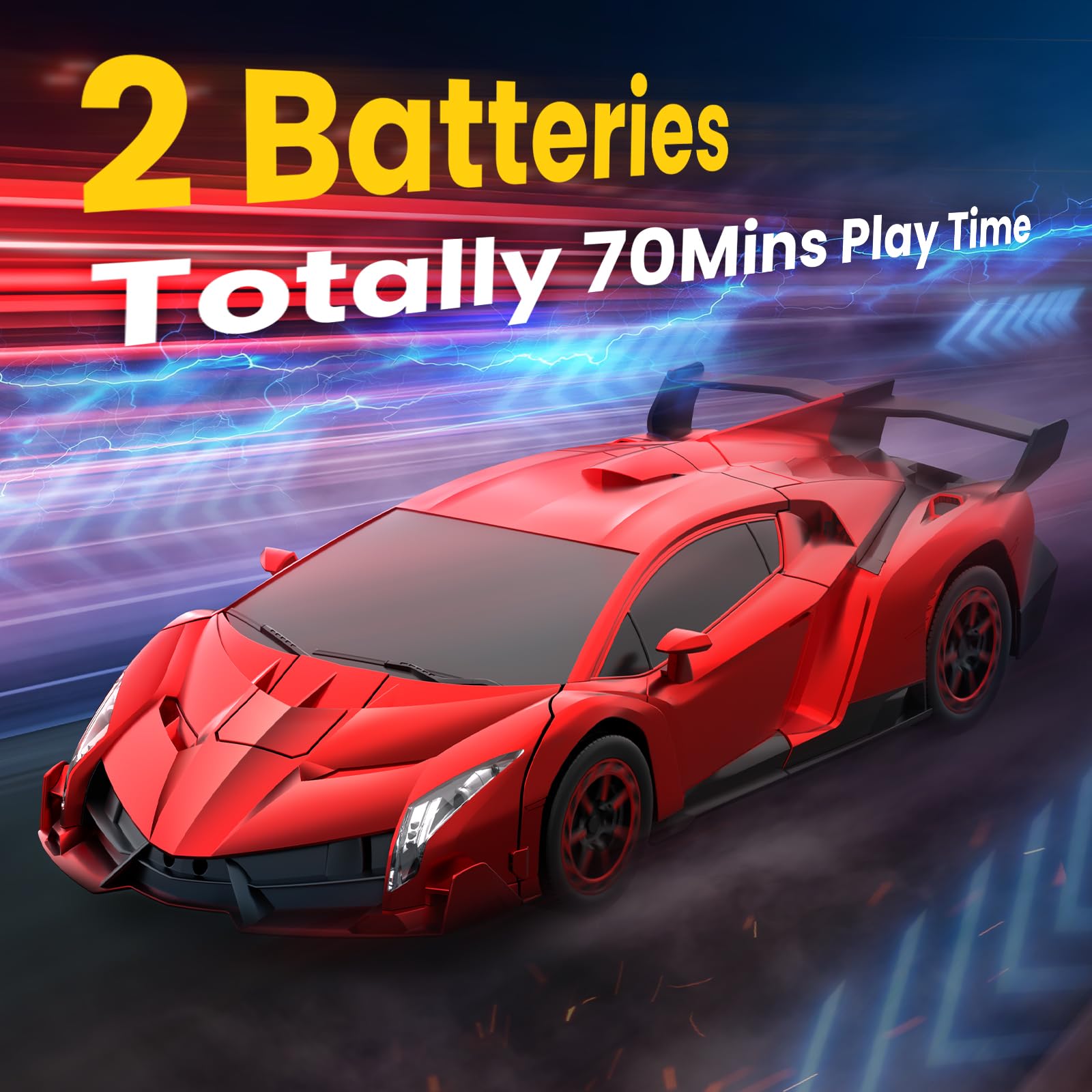 YONCHER Auto Telecomandata Trasformabile, 1:12 Grande Auto Robotica RC Trasformabile, Giocattolo 2 in 1 con Musica e Luci, Rilevamento dei Gesti per Bambini, Rosso