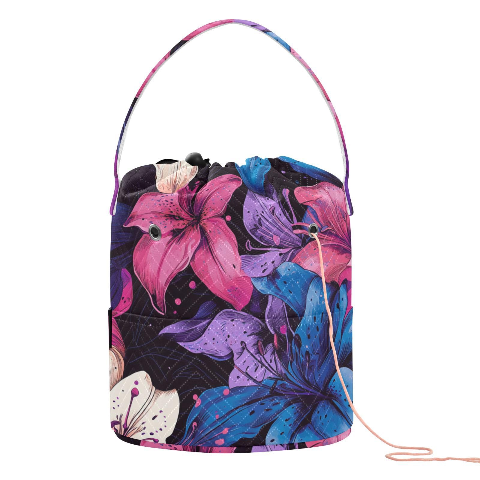 Lilies Flowers Bold Colors Digital Art Crochet Storage Knitting Project Bags Portable Needle Storage for Knitting Kit Knitting Crochet