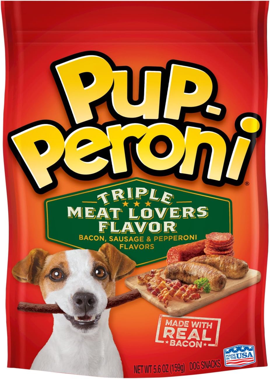 Pup-PeroniDog Treats, Triple Meat Lovers Flavor, 5.6 Ounce (Pack of 8), Bacon, Sausage and Pepperoni